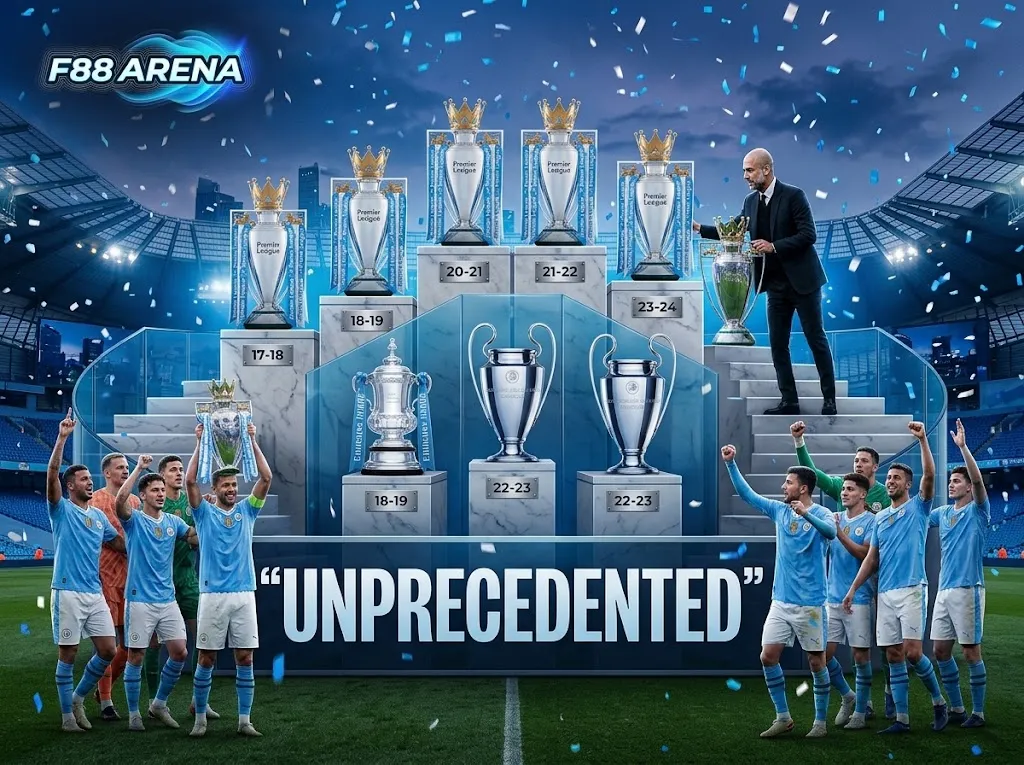 สถิติ Manchester City ยุค Pep Guardiola แชมป์พรีเมียร์ลีก 6 สมัย Treble 2023 UCL FA Cup